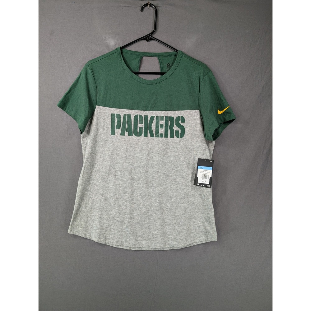 Nike Green Bay Packers Womens Wordmark Fashion T-Shirt Medium NWT Green Gray